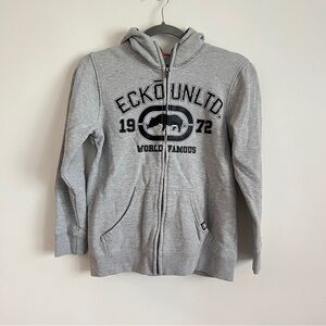 Y2K Ecko Unltd Full Zip Hoodie Gray Rhino Logo Streetwear Boys Size Medium
